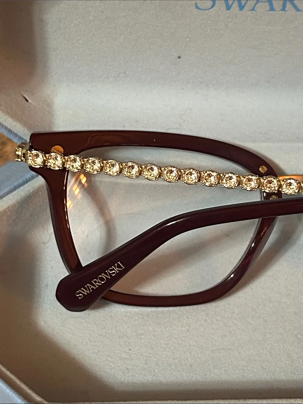 Swarovski Deep Burgundy and Gold Women's Eyeglasses with Crystal Detail